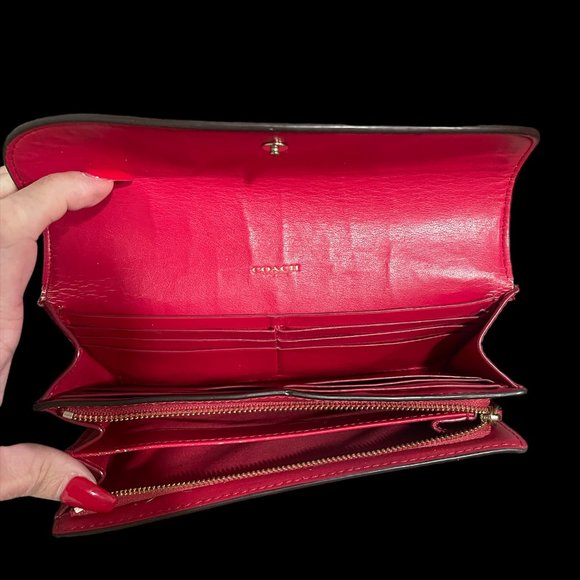 Coach Women's Checkbook Wallet Im/Khaki Bright Pink F57319 - Picture 1 of 3